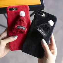Рождество Kisscase зимние Плюшевые чехол для iPhone 7 6 6 S plus 5 5S Прекрасный вязаная шапка Телефон задняя крышка Симпатичные Девчушки Новогодние Чехлы Shell чехол на айфон 6 7 6s Plus чехол чехол для телефона