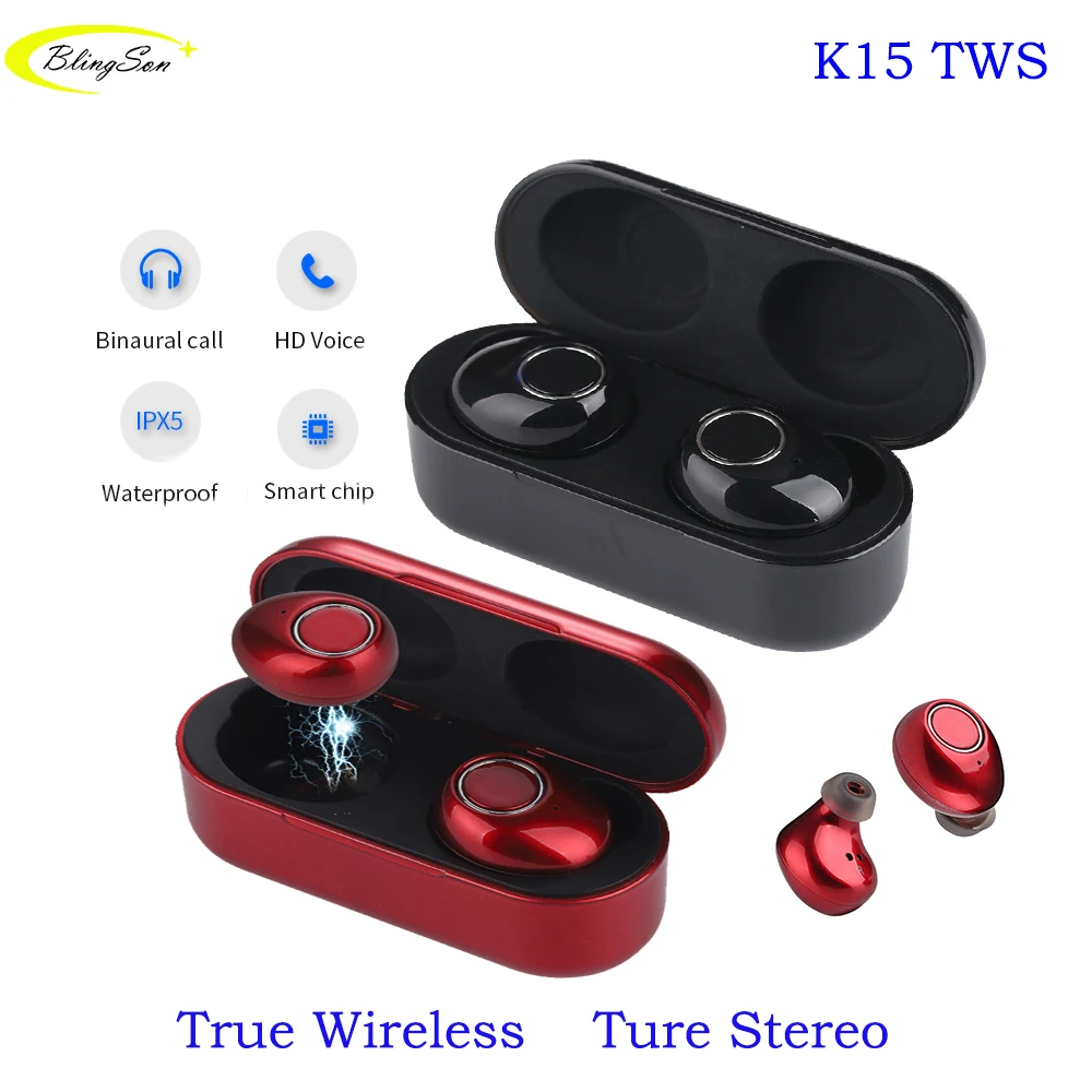 Наушники вкладыши TWS с K15 Мини Bluetooth 5 0 Hi Fi наушники IPX5 Водонепроницаемый