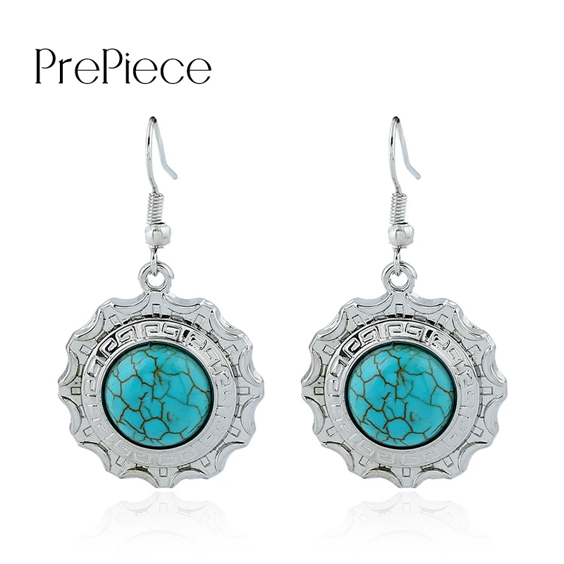 Prepiece New Green Stone Geometric Round Drop Earrings Fish Hook Vircle Dangle For Women Earings Fashion Jewelry PE0778 | Украшения и