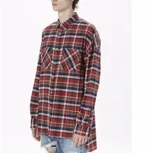 Классический США Хип-Хоп высокое качество джастин бибер feargod fogshirt Мужчины мужская фланель С Длинными рукавами плед негабаритных рубашка в красном
