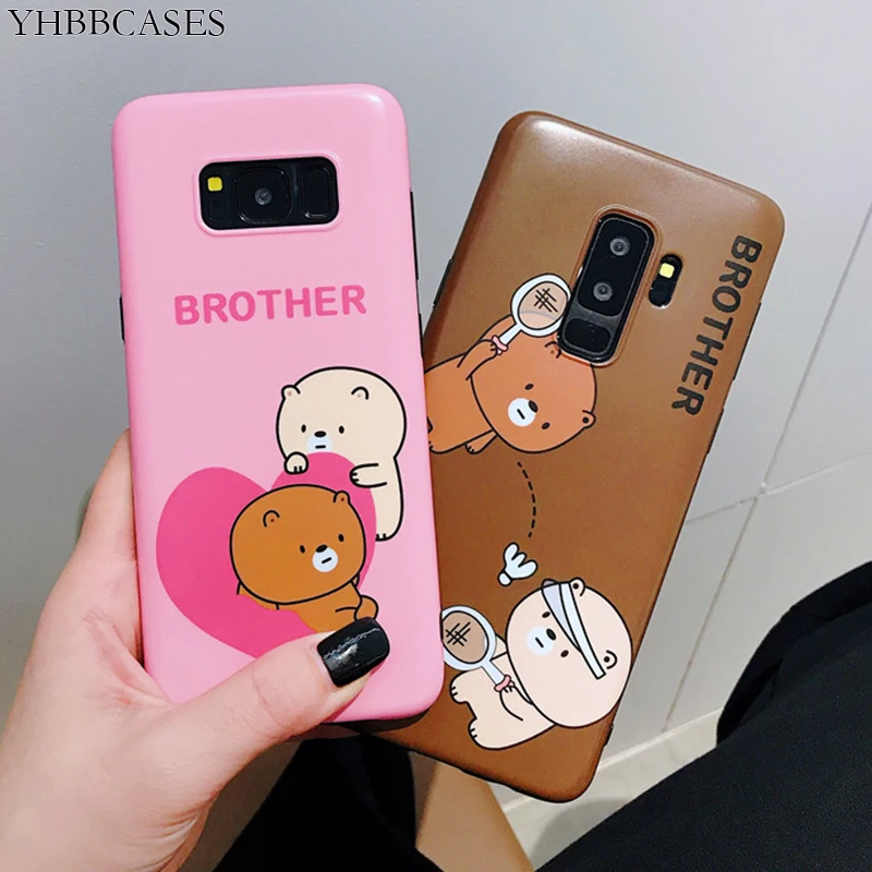 

YHBBCASES Korean Cartoon Phone Case For Samsung Galaxy S8 S9 S10 Plus Naughty Couples Bear Soft Cover For Samsung Note 8 9 Cases
