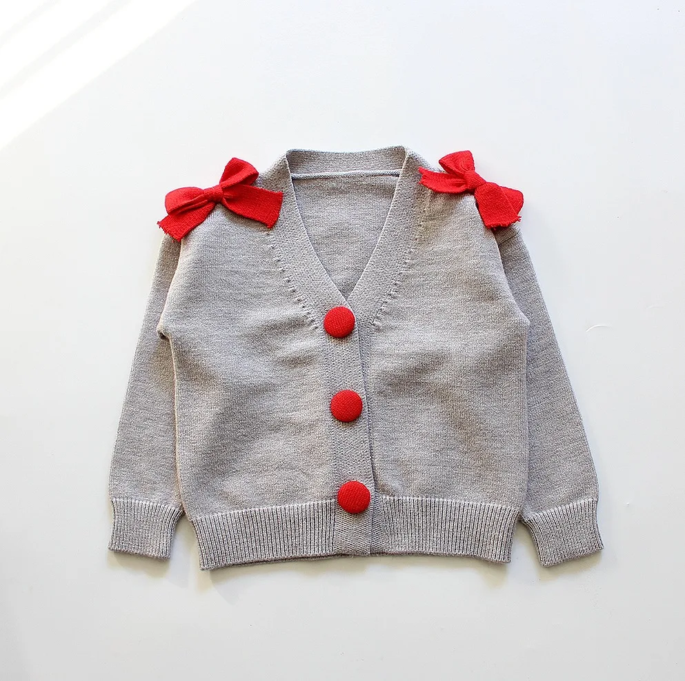 Babyinstar/трикотажная верхняя одежда для маленьких девочек; детская одежда; свитер; Кардиган для девочек на пуговицах с бантом; теплый кардиган для девочек