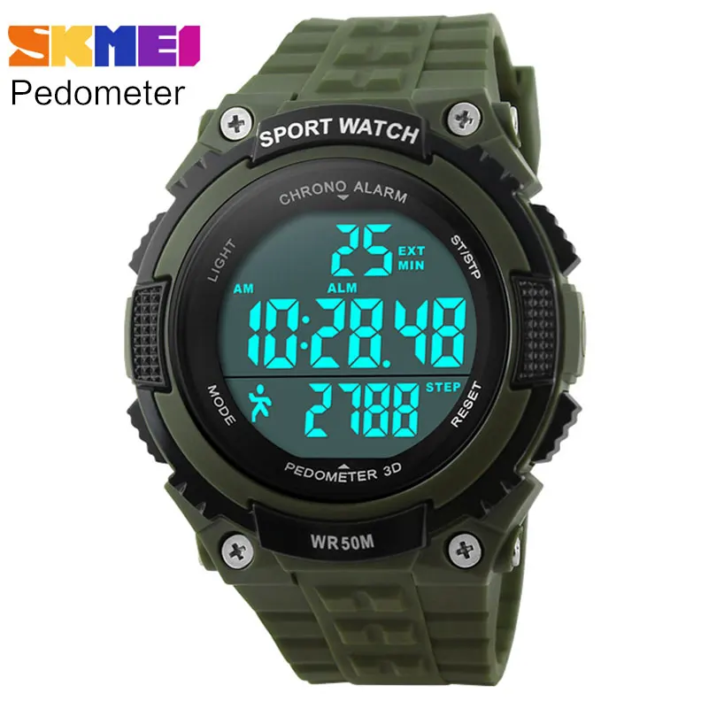Prix pour Podomètre de course montres hommes garçon femmes sport numérique LED montre 50 M étanche armée vert noir en caoutchouc bande horloge SKMEI marque Prix pour Podomètre de course montres hommes garçon femmes sport numérique LED montre 50 M étanche armée vert noir en caoutchouc bande horloge SKMEI marque