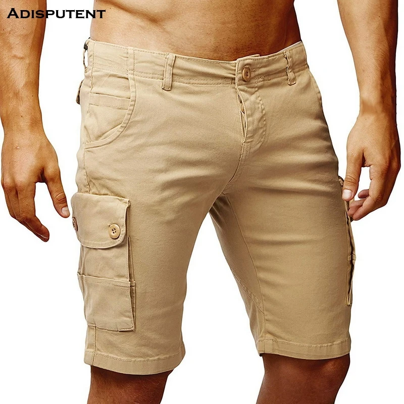 Aisputent летние мужские шорты Карго, мужские повседневные спортивные шорты для тренировок с карманами, облегающие шорты, одноцветные пляжные шорты с низкой посадкой