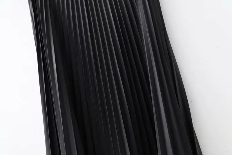 XD58-1607, Европейская и американская мода, кожаная черная плиссированная юбка
