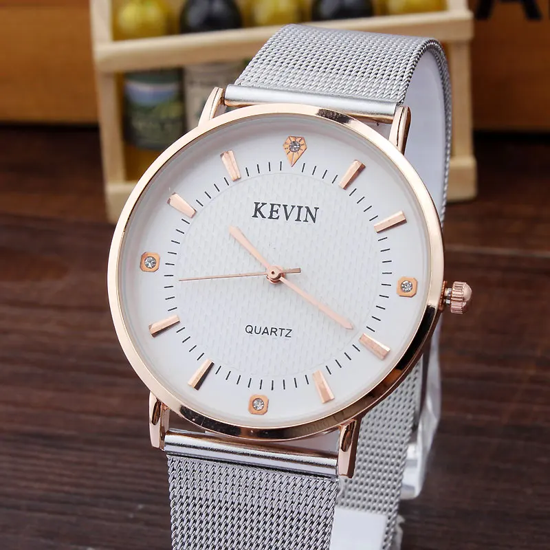 

Men's Watch White Crystal Round Hour Simple Minimalist Dial Women Quartz Wrist Watch Steel Mesh Band Clock Relogio Masculino