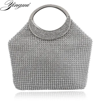 

YINGMI European style buckle shaped women clutch bags full side diamonds soft luxurious evening bags for wedding bridal