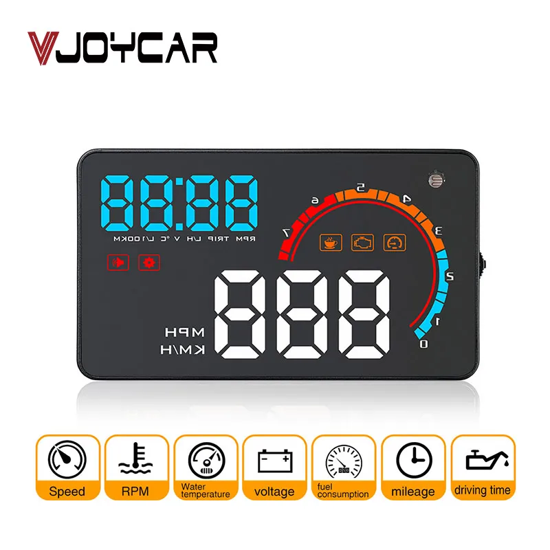 

VJOYCAR D2000 Car OBD2 HUD Head Up Display Speedometer Windshield Projector Fuel Consumption Screen Speedometers Alarm Speed Hud