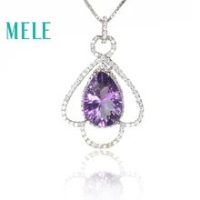 MELE натуральный аметист 925 Серебряный кулон для женщин, модные ювелирные изделия для свадебной вечеринки Юбилейная коллекция