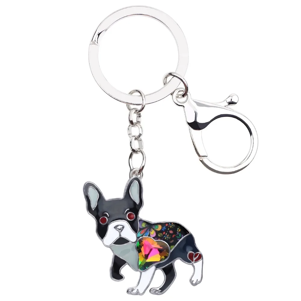 Rhinestone French Bulldog Puffy Tassel Key Chain