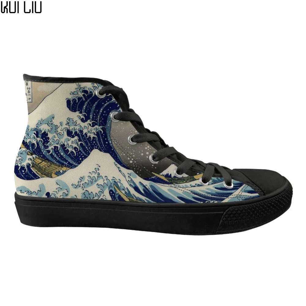 

Customized Flats Ladies Shoes 3D Wave Print High Top Canvas Women Shoes Lace Up Comfortable Casual Women's Sneakers Shoes Woman