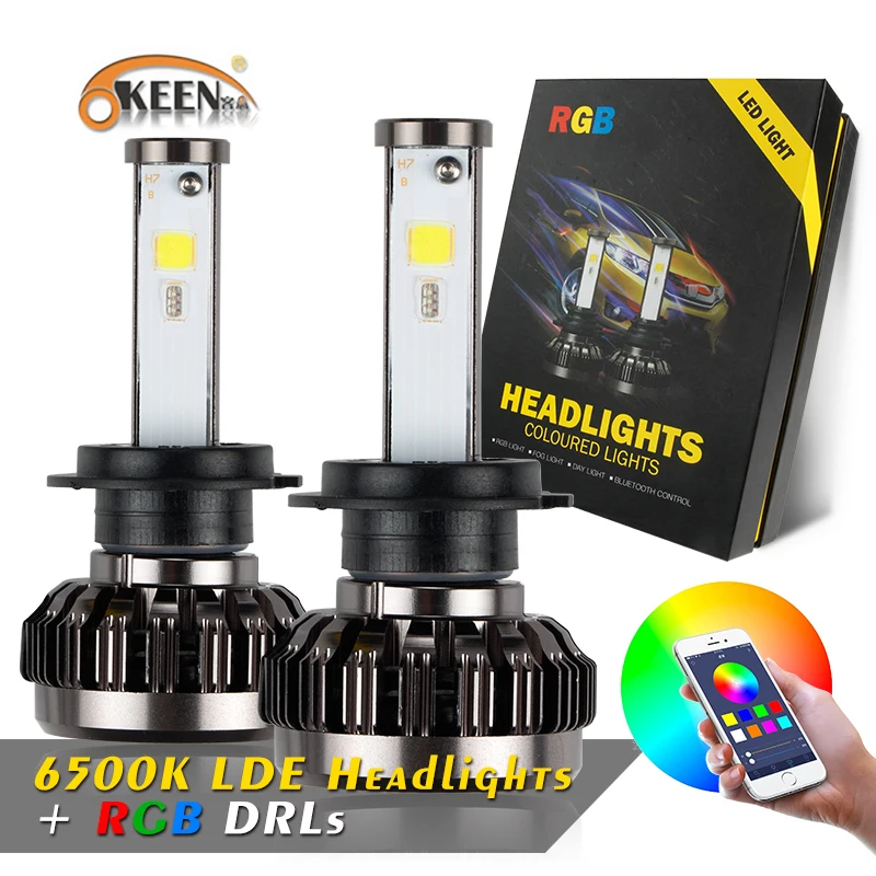 

OKEEN RGB H4 H7 H11 LED H1 H3 9005 9006 headlight Bulbs APP Bluetooth Control Car Auto Headlamp Fog Light 12v Multi-color 40W
