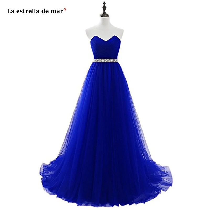 

Robe demoiselle d'honneur new tulle crystal Off the Shoulder A Line burgundy royal blue silver blush pink bridesmaid dress long