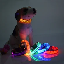 Leopard Led Dog Collar Adjustable Nylon Pets Collars Pet Cachorro Supplies Night Safety Flashing Glow Electric Collars for Dogs
