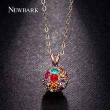 NEWBARK Full Crystal Ball Necklace Pendant For Women Long Round Pendants Chain Multicolor Red Blue Pink Yellow Clear Crystals