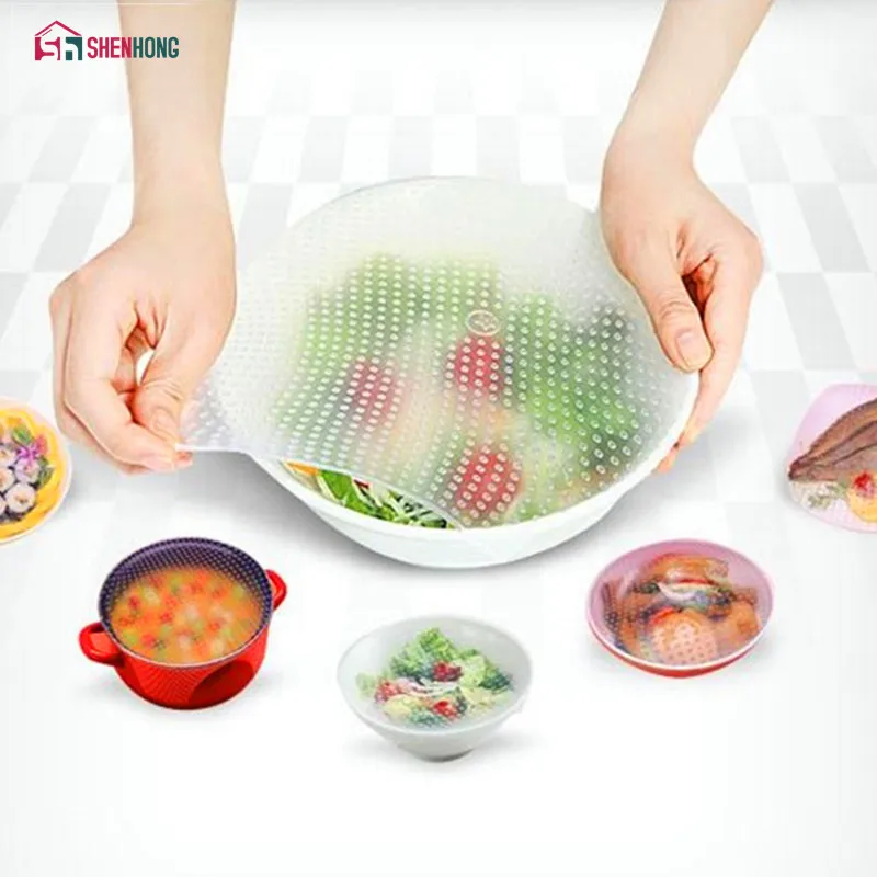 

SHENHONG 4PCS Silicone Wraps Seal Cover Stretch Cling Film Food Fresh Keep Kitchen Tools