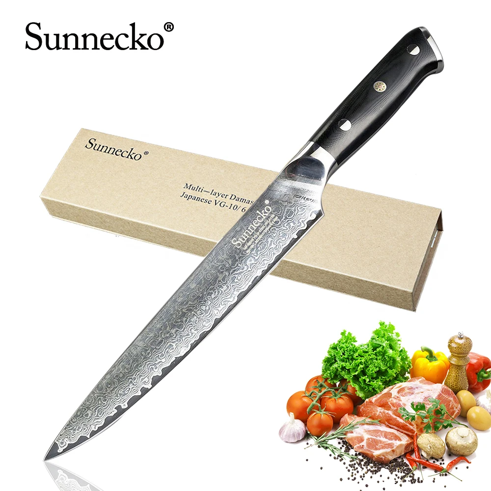 

SUNNECKO 8" inch Slicing Knife Damascus Japanese VG10 Steel Blade Sharp Kitchen Knives G10 Handle Meat Slicing Chef Cutter Tools