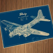 WW2 Airplane 1935 Boeing Blueprints Ciencia ficción Retro Vintage cartel de papel Kraft lona pegatina de pared decoración del hogar regalo