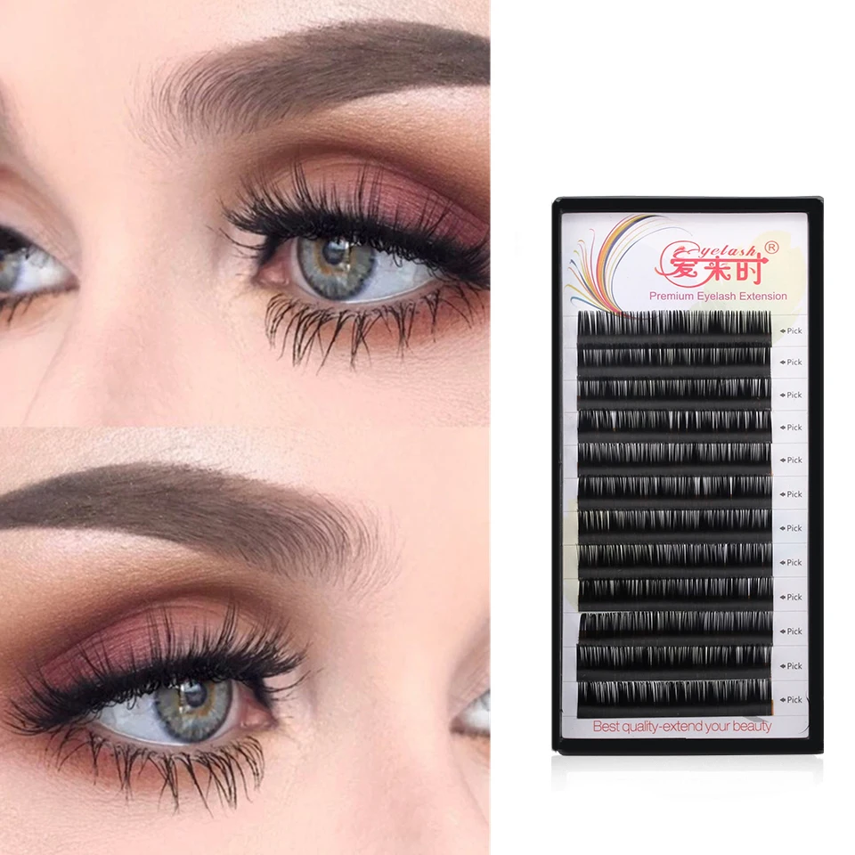 

NEWCOME 3D Individual Lash Extension 100%Handmade Natural Volume Silk Eyelashes 0.05-0.25 Thick Eye Lashes Makeup Professional