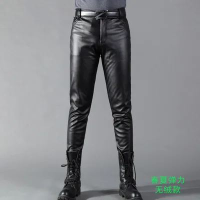 Summer Mens Business Slim Fit Stretchy Black Faux Leather Pants Male Elastic Tight Trousers PU Leather Shiny Pencil Pants A71002 Summer Mens Business Slim Fit Stretchy Black Faux Leather Pants Male Elastic Tight Trousers PU Leather Shiny Pencil Pants A71002