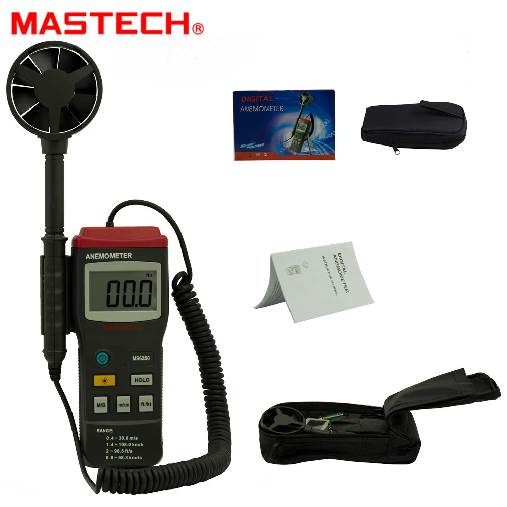 

MASTECH MS6250 Digital Anemometer Wind Speed Tester Meter 0.4~30m/s With large LCD and back light Data Hold