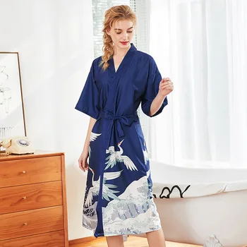 

FZSLCYIYI Hot Sale Robes Newest Lady Spring And Summer Long-style Home Women Robes Multi Colors Silk Robe Size M L XL XXL