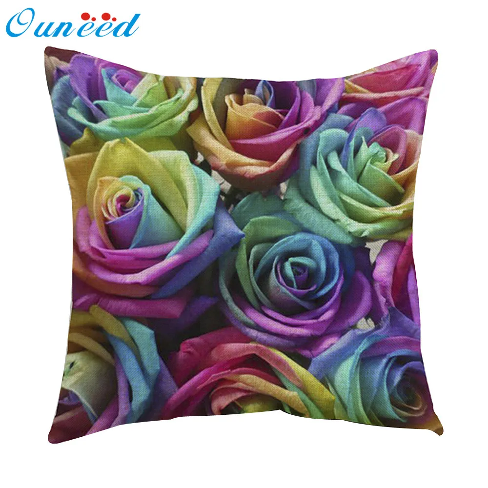 

Ouneed Pillowcase Colorful Rose Printing Cushion Cover Pillow Waist Throw Cushions cover Home Decor animeative cojines almofadas