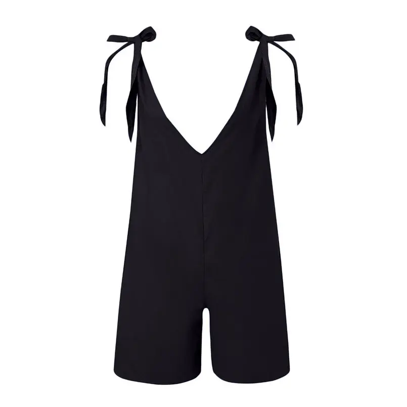 New Women Summer Casual Bow V Neck Sleeveless Loose Short Rompers Playsuits Beach Holiday Elegant Lady Fashion jumpsuit #4R06  (14)