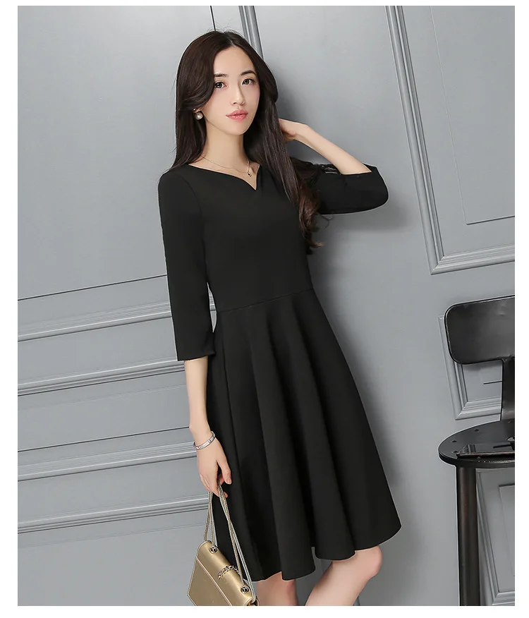 Women Black Dress V-Collar Elegant Dresses Evening Party Clothes Half Sleeve Sexy A Style Dress Women 2018 New AS154 (4)