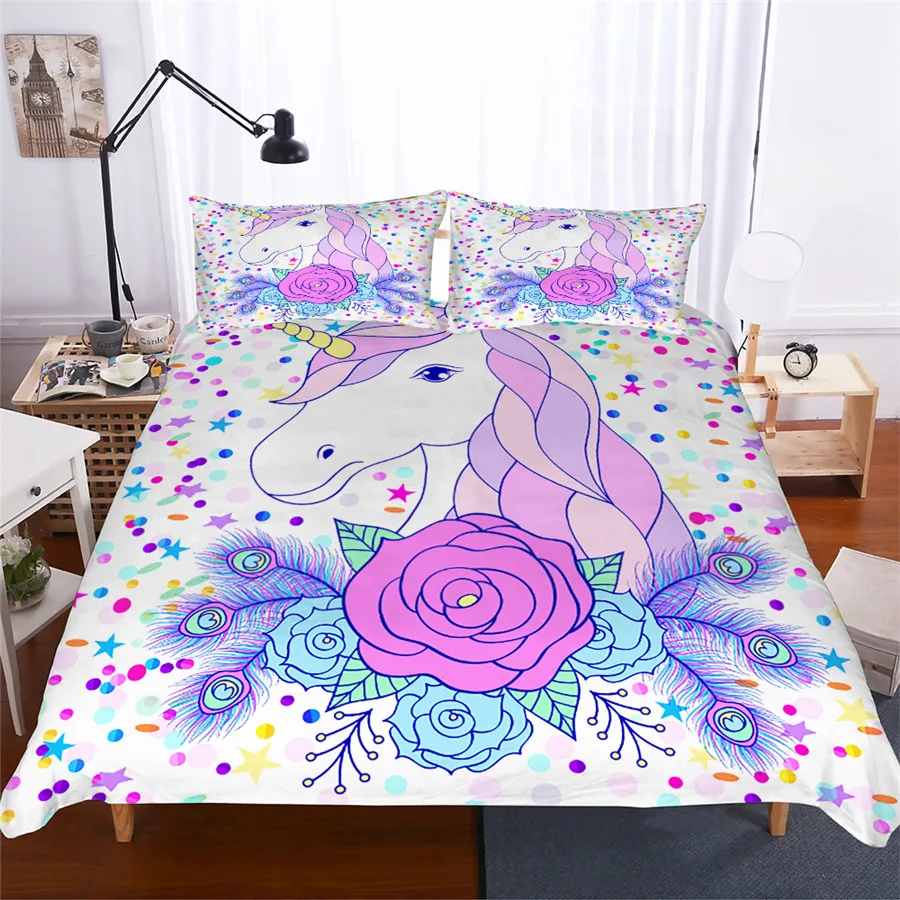 

Bedding Set 3D Printed Duvet Cover Bed Set Unicorn Home Textiles for Adults Lifelike Bedclothes with Pillowcase #DJS01