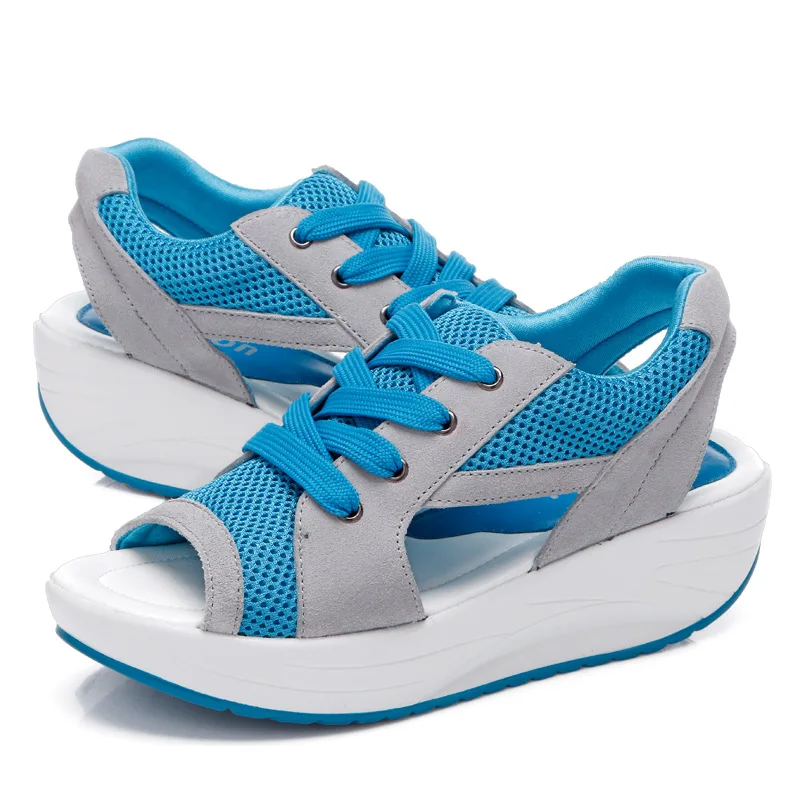 

2017 Fashion Summer Women's Sandals Casual Sport Mesh Breathable Shoes Women Ladies Wedges Sandals Lace Platform Sandalias
