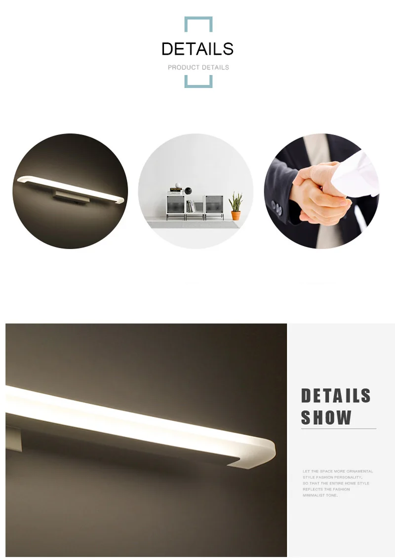 Horsten Modern Simple LED Wall Lamp Acrylic Mirror Lamp 406080100cm Long Bedroom Bathroom Mirror Lighting Wall Lights 110-220V (10)