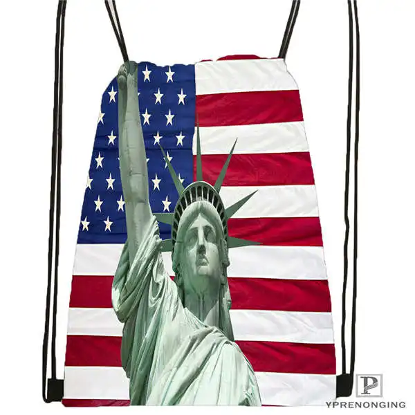 Custom Statue Of Liberty America Flag 1 Drawstring Backpack Bag Cute Daypack Kids Satchel Black Back