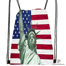 Custom Statue-Of-Liberty-America-Flag-@1 Drawstring Backpack Bag Cute Daypack Kids Satchel (Black Back) 31x40cm#20180611-02-59