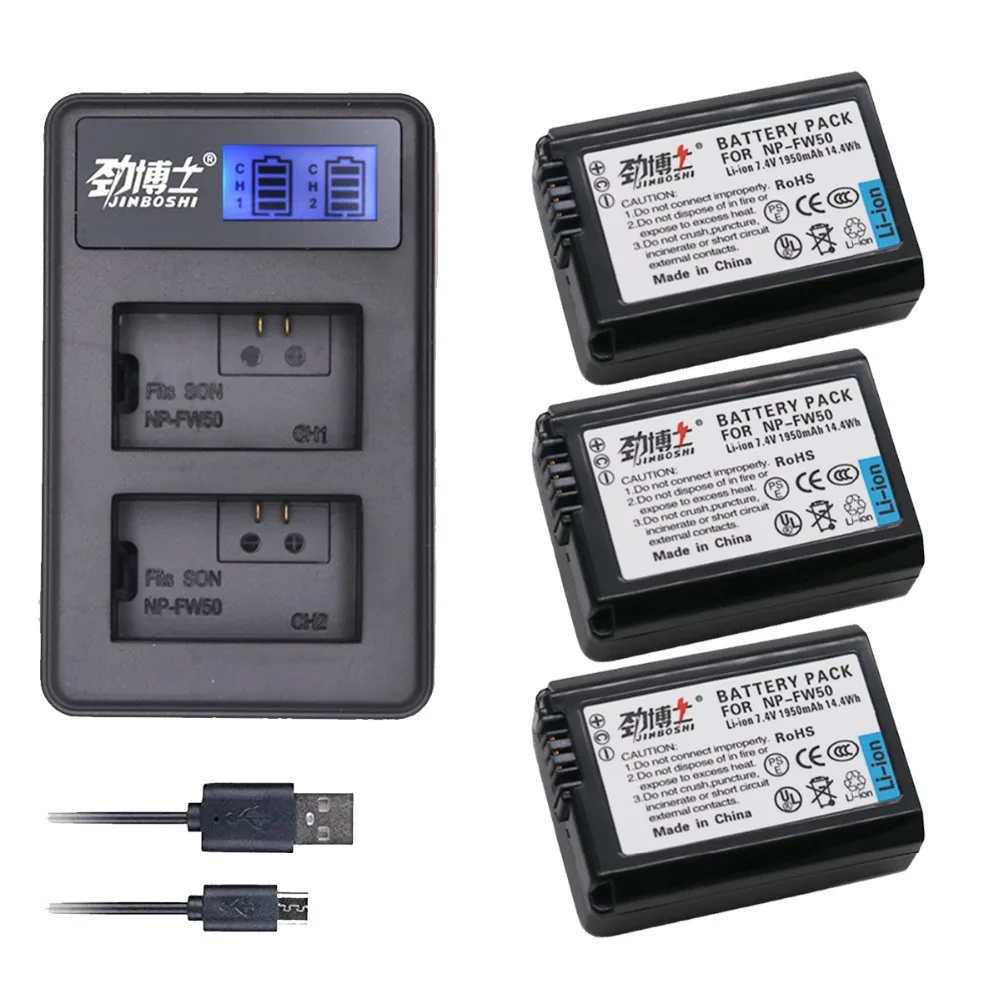 

3Pcs NP-FW50 NP FW50 Battery & LCD Display USB Dual Charger for Sony Alpha a5000 a6000 Alpha 7 a7II Alpha 7R NPFW50 Battery
