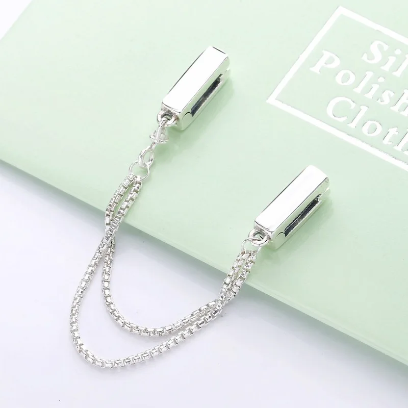 

925 Sterling Silver Safety Chains fit Pandora Charms Silver 925 Original Bracelet Reflexions Floating Safety Chains for Jewelry