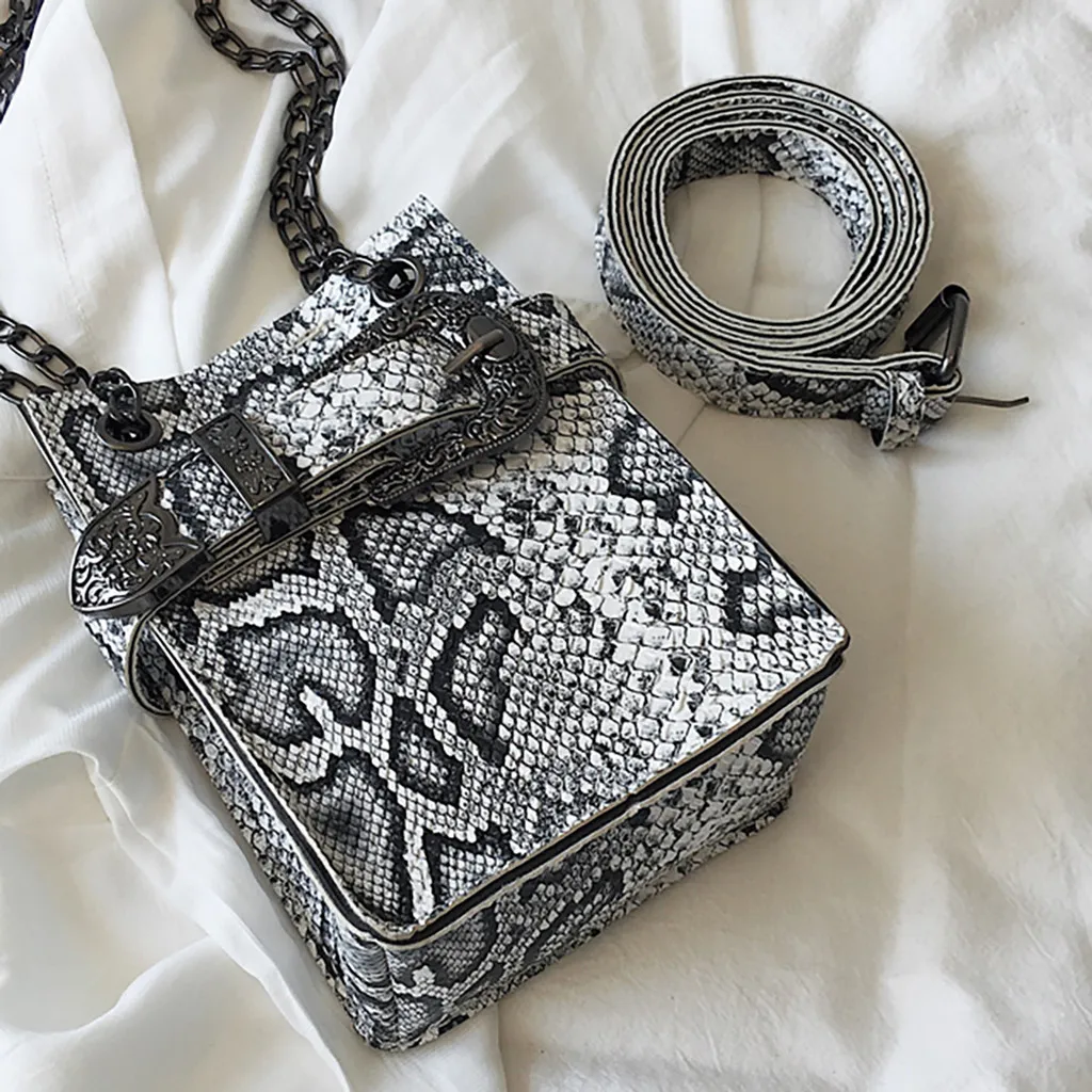

Vintage Snake Print Shoulder Bags Women Retro Serpentine Vintage Leather Messenger Crossbody Chest Bag 2019