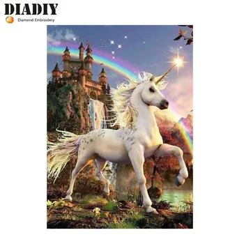 

5D DIY Diamond mosaic diamond embroidery White unicorn Sky rainbow embroidered Cross Stitch Home decoration Gift