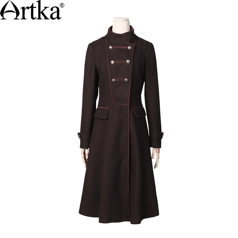 Fa12061q Brown Femmes Vintage Pardessus Vestes De Automne Artka Laine Breasted Dames Chevalier Veste 2018 Manteau D'hiver Double pa1qBnZFx