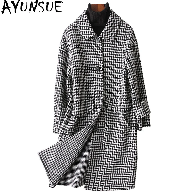 AYUNSUE 2020 новое шерстяное пальто для женщин английская Клетчатая Шерстяная Женская