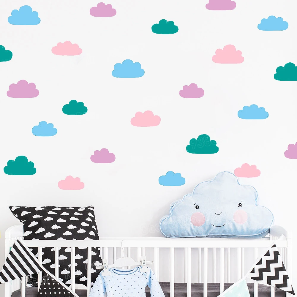 4 Color Cloud Decals for Baby Nursery Room Removable Vinyl Wall Stickers Kids Bedroom Sweet Home Interior Decorate Mural JW329