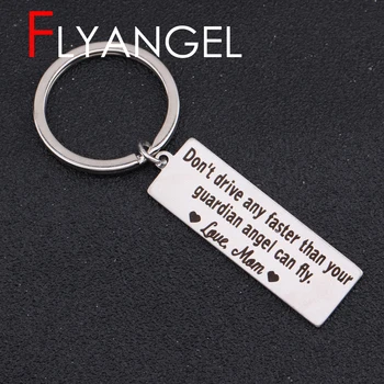 

Engraved Don't Drive Any Faster Than Your Guardian Angel Can Fly Fashion Keyring Kid Adult Gift Drive Safe Keychain Car Key Tag