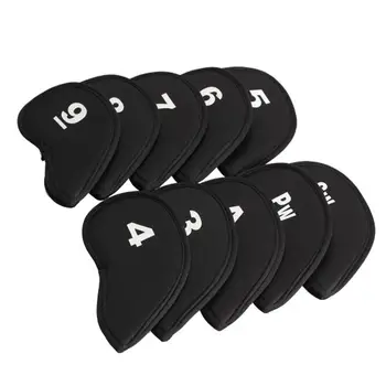 

10Pcs Golf Club Head Covers Iron Putter Protective Case HeadCovers Set Neoprene Black Gold Head Protector Bag for Golf Sports