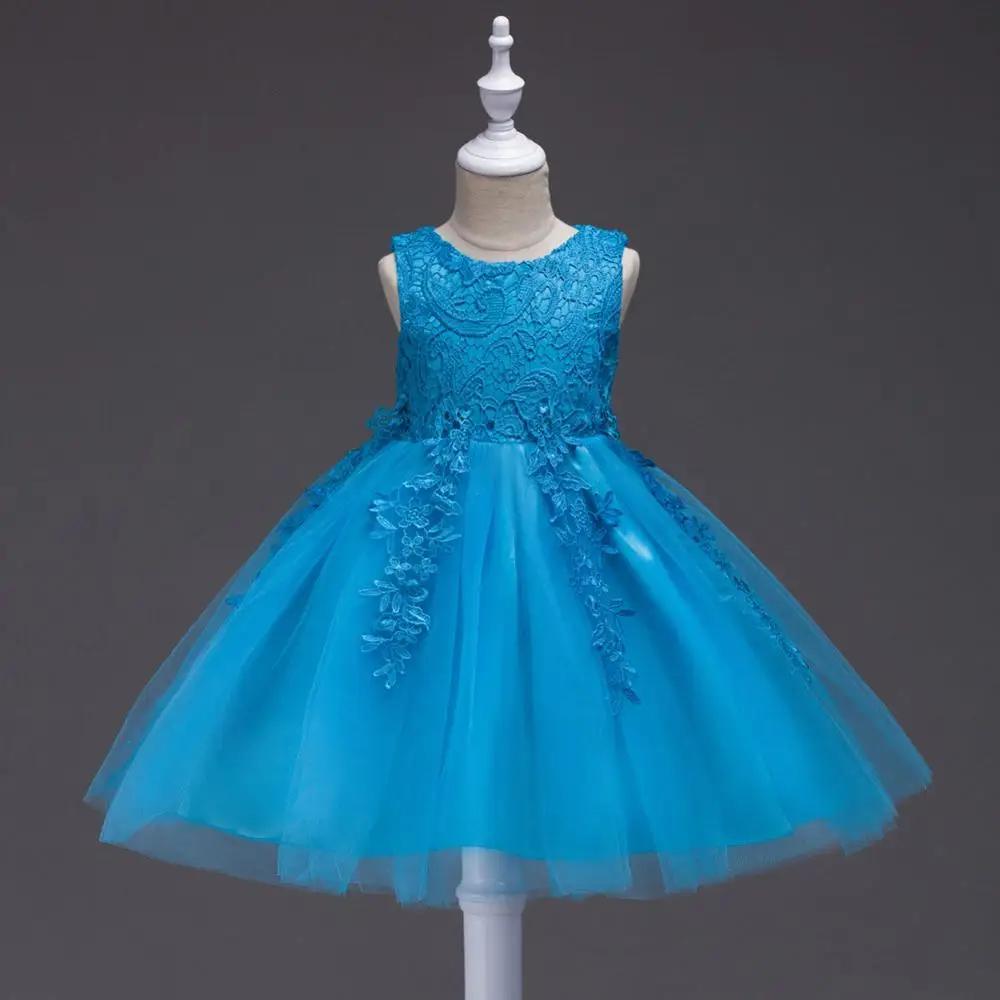 CAILENI/платье для девочек на крестины; детские кружевные платья с цветочным узором; Детские свадебные бальные платья; детская праздничная одежда для девочек - Цвет: Blue