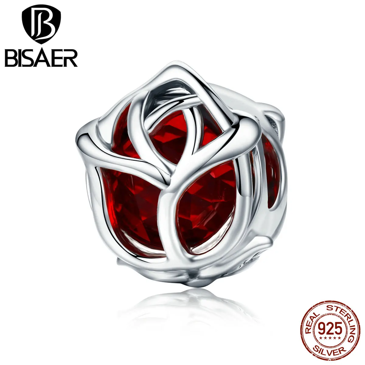 Günstig BISAER 100% 925 Sterling Silber Perles Romantische Rote Rose Blume Form Charme Perlen fit Charme Armband 925 Silber Schmuck GXC568
