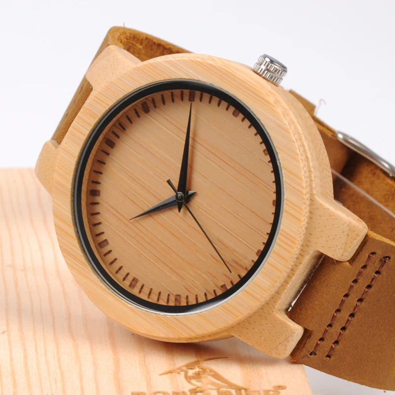 BOBO BIRD Men Watch Bamboo Watches With Real Leather Band Watch for Men in Wood Box relogio masculino Accept Logo Drop Shipping
