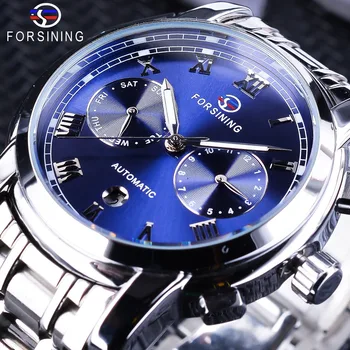 

Forsining Waterproof Blue Ocean Dial Design Full Steel Calendar Display 2017 Fashion Mens Automatic Watch Top Brand Luxury Clock