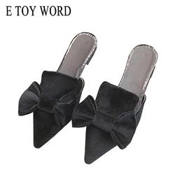 E TOY WORD Flat Pointed Toe Slippers suede Fashion lazy Half Slippers Bowknot sandals and slippers Women Summer 2019 New E TOY WORD Flat Pointed Toe Slippers suede Fashion lazy Half Slippers Bowknot sandals and slippers Women Summer 2019 New