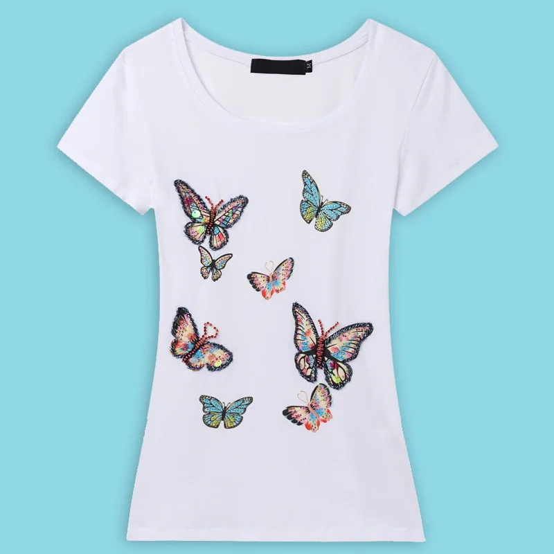 BabYoung, новые женские летние топы, футболка, ручная работа, рисунок бабочки, футболки, женские, Poleras De Mujer Femme, женская футболка - Цвет: women t shirt white