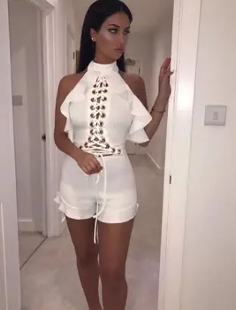 

New Arrival 3 Colors Sexy Pink Black White Bandage Playsuit 2018 Knitted Bodycon Designer Bandage Playsuit